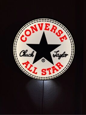 Converse All Star Lighted Round Logo Sign - Red, Black, White
